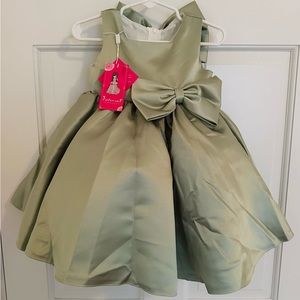 Girls' Olive Green Satin Bow Formal Dress